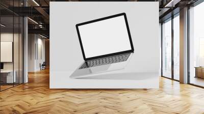 Laptop computer gray silver black with blank white screen. 3D mockup for presentation. 3D illustration rendering. Wall mural