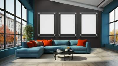 Three Blank Clear acrylic boards on dark background. 3D rendering illustration Wall mural