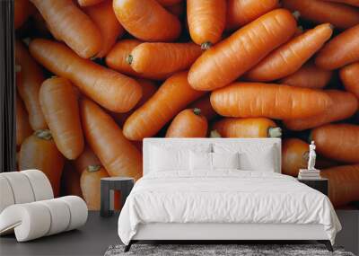 Detailed Close-Up of Fresh Orange Carrots Background Wall mural