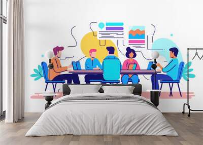 People in a business meeting or conference illustration on a white background Wall mural