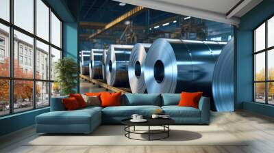 Roll of galvanized steel sheet at a metalworking factory Wall mural