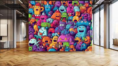 Vector cute doodle monsters seamless pattern Wall mural