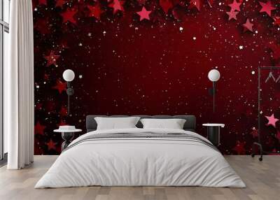 'Christmas red background color burgundy random Elegant stars dark star confetti design pattern paper starry holiday night'  Wall mural