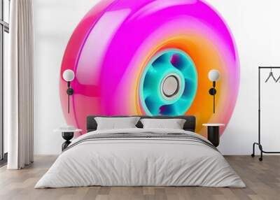 A roller skate wheel, bright neon color, smooth surface, isolated on white background  Wall mural