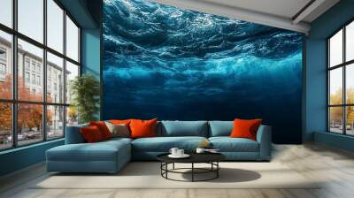 aquatic abyss dark blue ocean depths seen from underwater perspective abstract seascape photo Wall mural