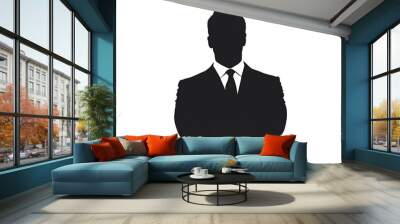 black silhouette of a man standing with crossed arms. It looks like a secret agent.  Wall mural