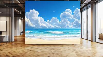 Blue sky and white clouds summer beach illustration  Wall mural