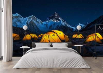 High altitude adventure: illuminated tents at Everest base camp Wall mural