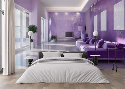 minimalist purple living room with purple sofa Wall mural