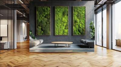 panels made of decorative stabilized moss in a home interior, eco design concept  Wall mural