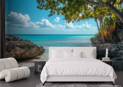 paradise tropical beach with turquoise ocean  Wall mural