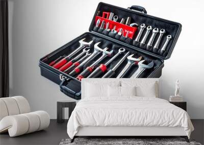 Set of tools in a tool box isolated on a white background.  Wall mural