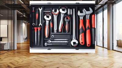 Set of tools in a tool box isolated on a white background.   Wall mural