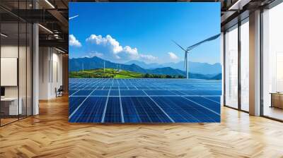 Solar panels and wind turbines renewable energy background Wall mural