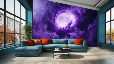 Spooky halloween background: dramatic purple smoke exploding outward from circular center Wall mural