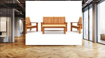 Teak wood patio furniture isolated on white background  Wall mural