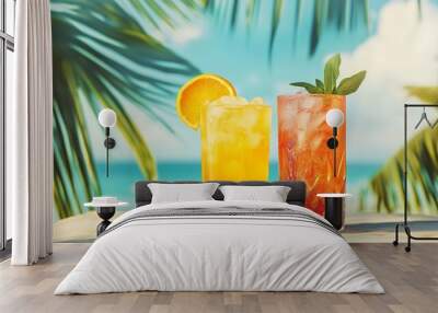 Tropical beach refreshment with two summer cocktails  Wall mural