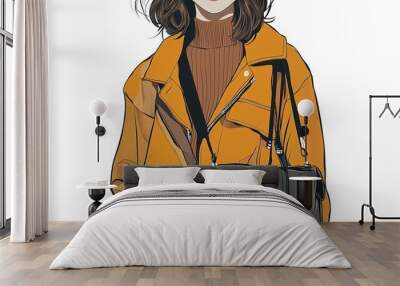 woman in a jacket Modern Urban Style - Jacket and Messenger Bag Illustration on white background  Wall mural