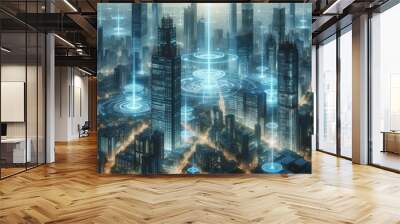 city cityscape at night Wall mural