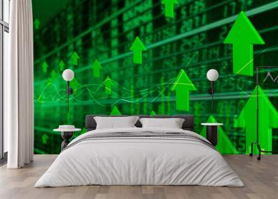 Stock market chart,Stock market and data market exchange on LED display. green chart or up trend market.illustration. Wall mural