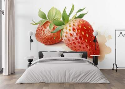 Strawberry watercolor on white background Wall mural