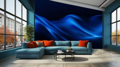 Black dark azure cobalt sapphire Blue Abstract Gradient Background with Wavy Blur Line Leading Wall mural