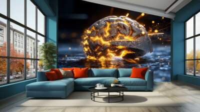 3D-rendered brain with glowing energy, symbolizing focus and mindfulness, with digital light and energy flowing around it Wall mural