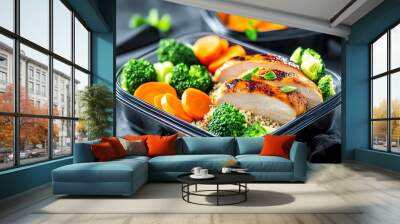 A gluten-free meal prep plan, with containers filled with roasted chicken, quinoa, and steamed vegetables, designed for easy, healthy eating. Wall mural