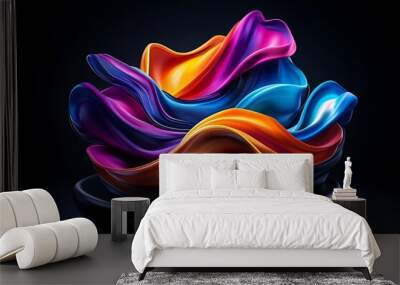 Neon color abstract art with fluid and dynamic shapes, captured in a photo where abstract art features neon-colored fluid shapes, moving and blending together to create a sense of energy and Wall mural