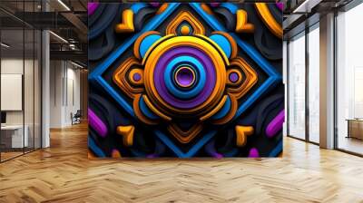 Neon color patterns with vibrant gradients and geometric shapes, depicted in an artwork where patterns feature vibrant neon gradients and geometric shapes, creating a dynamic and visually exciting Wall mural