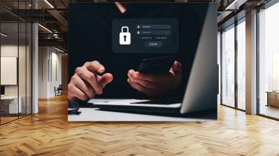 Concept of cyber security, information security and encryption, secure access to user's personal information, secure Internet access, cybersecurity. Wall mural