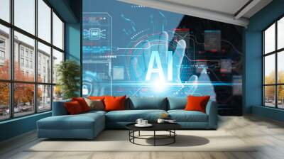 Development of artificial intelligence (AI), business people experience brain function, artificial intelligence algorithms, new generation of connected and innovative technologies, machine learning. Wall mural