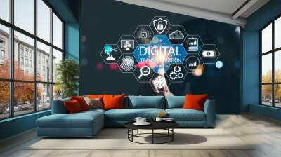 Digital transformation technology strategy,the transformation of ideas and the adoption of technology in business in the digital age, enhancing global business capabilities. Wall mural