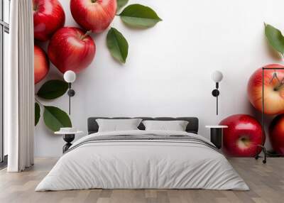 Top view red apples on white background Wall mural