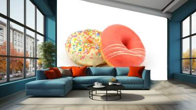 Two donut pink and mix color isolated on white background Wall mural