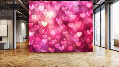 Blurred valentine s day pink hearts background Wall mural