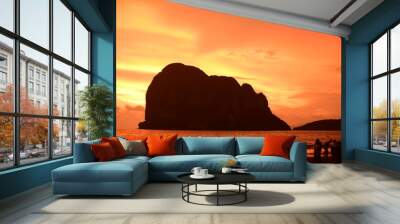 Sunset view with beautiful golden sky,the colorful sky lights in the evening Wall mural