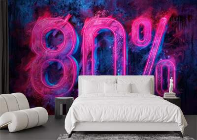 80 Percent sale with price discount offer on background percentage concept banner symbolizing design off sign for business label special promotion in shop rate number icon neon poster light template Wall mural