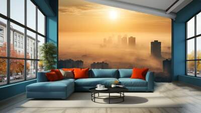 Abstract Blurred city Sunrise Sky Background with Dust, PM 2.5 and air pollution Wall mural