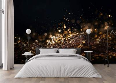 Abstract Gold Glitter and Black Background with Particles and Light Design Wall mural