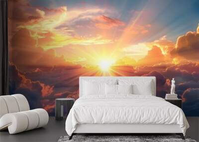 Bright Sunrise Breaking Through Storm Clouds Symbolizing Hope and New Beginnings Wall mural