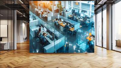 Bustling Corporate Workspace with Efficient Employees Diligently Tackling Business Tasks at Their Workstations Wall mural