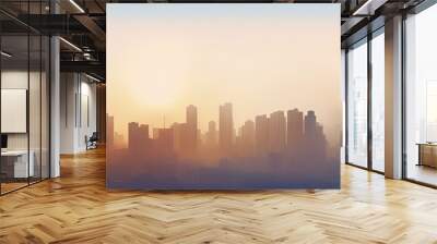 City lights in the Mist. Cityscape in the fog background with urban skyline Generative AI illustrations Wall mural