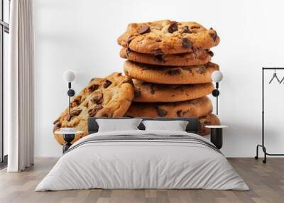 Close up of fresh biscuits. Delicious homemade cookies stack. Sweet snack chips on white background isolated Wall mural