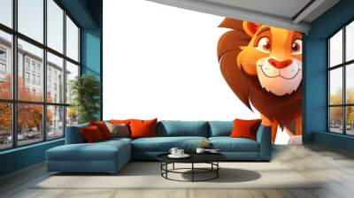 Cute Cartoon Lion with Fluffy Mane Standing Proudly on White Background Wall mural