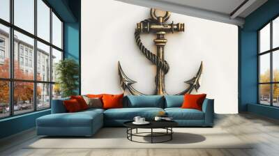 Detailed Anchor Icon with Elegant Lines on White Background Wall mural