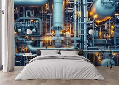 Detailed and Intricate Chemical Plant with Complex Piping and Tanks Advanced Industrial Processes Concept Wall mural