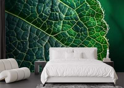 Detailed and Vibrant Macro Shot of a Green Leaf s Intricate Natural Vein Patterns and Design Wall mural