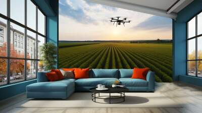 Drone fly over smart farming technology in a corn field Wall mural