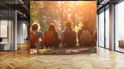 eco therapy session in the serene forest for mental wellness and holistic health Wall mural